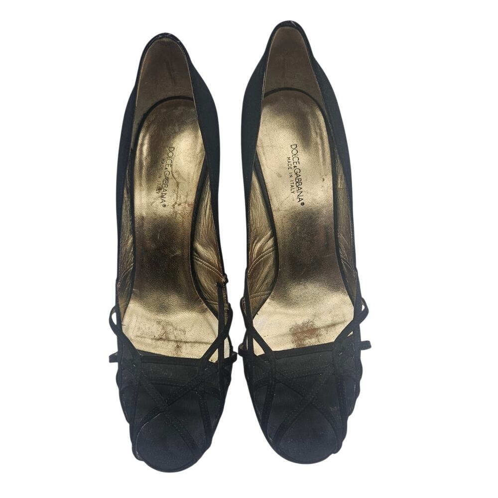 Vintage Dolce & Gabbana Black Satin Strap Heels Italy Sz 40 1/2 US 9.5 - Picture 4 of 11
